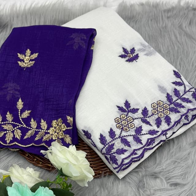 White and Purple with Gold accents Saree