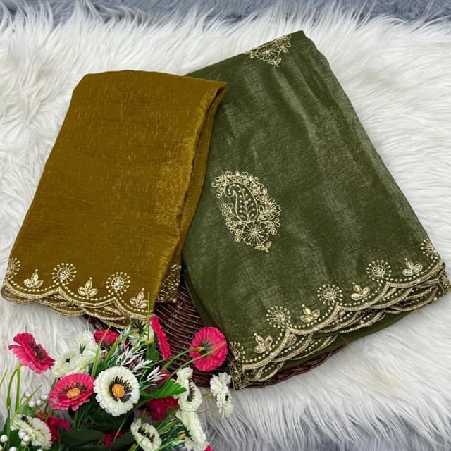 Olive Green and Mustard Yellow Saree