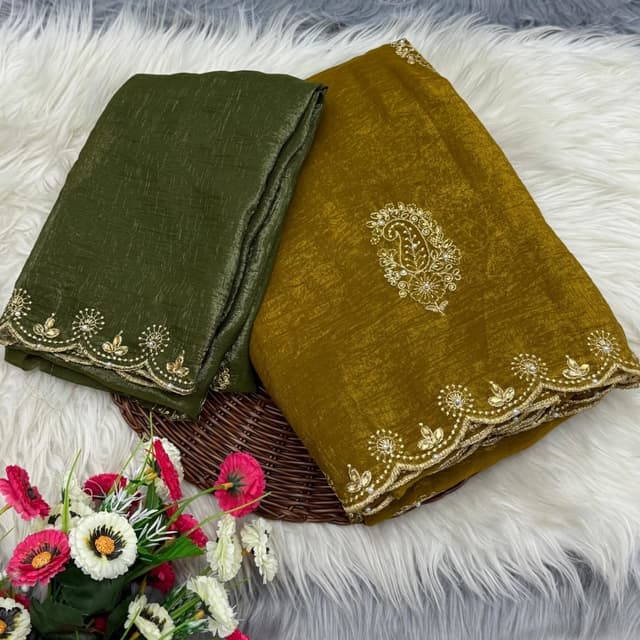 Olive Green and Mustard Gold Saree