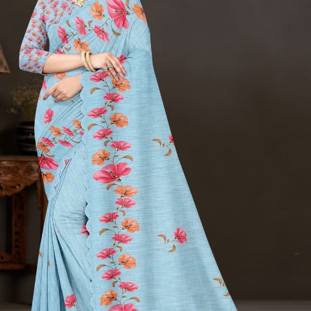 Light Blue, Pink, Orange Saree
