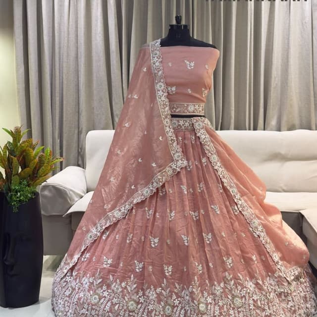 Dusty Rose, White Lehenga Choli