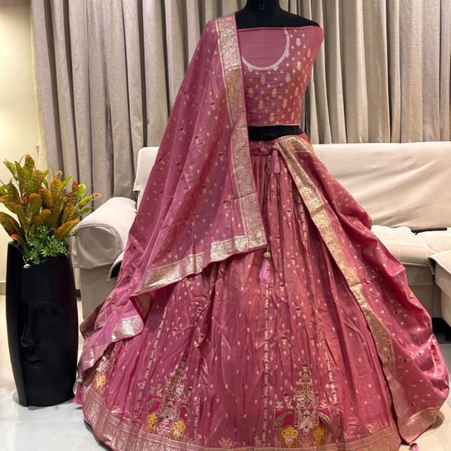 Pink and Gold Lehenga Choli