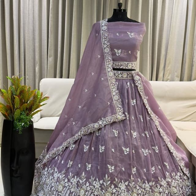 Lavender and White Lehenga Choli