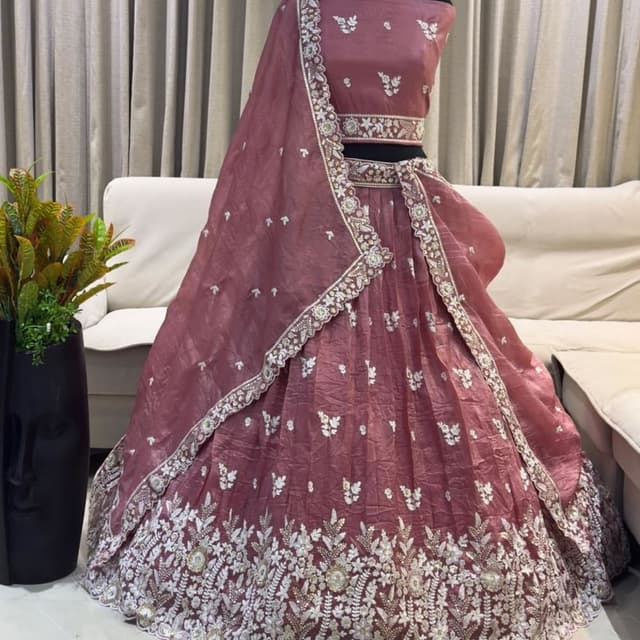 Dusty Rose, White Lehenga Choli
