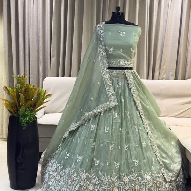 Sage Green and White Lehenga Choli
