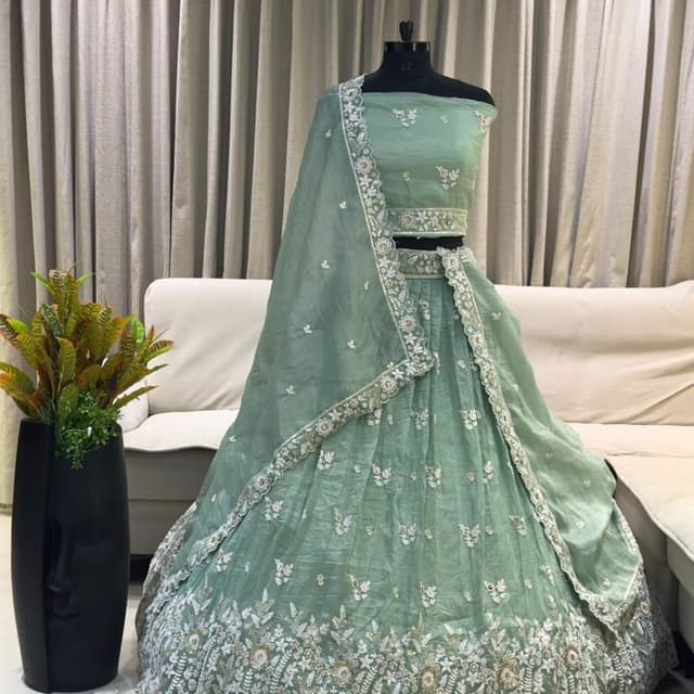 Sage Green and White Lehenga Choli