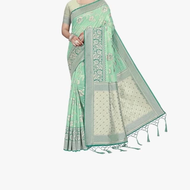 Mint Green and Off-White Saree