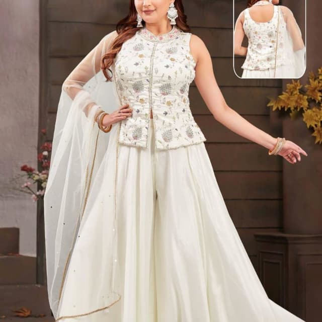 Ivory, Pastel accents Sharara Suit