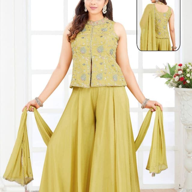 Green and soft pastel shades Sharara Suit Set
