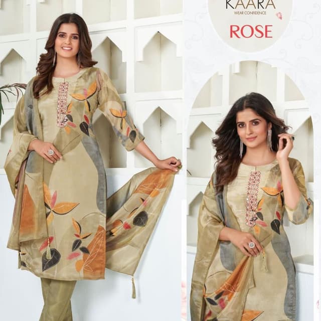 Beige, Brown, Orange, Grey Salwar Kameez