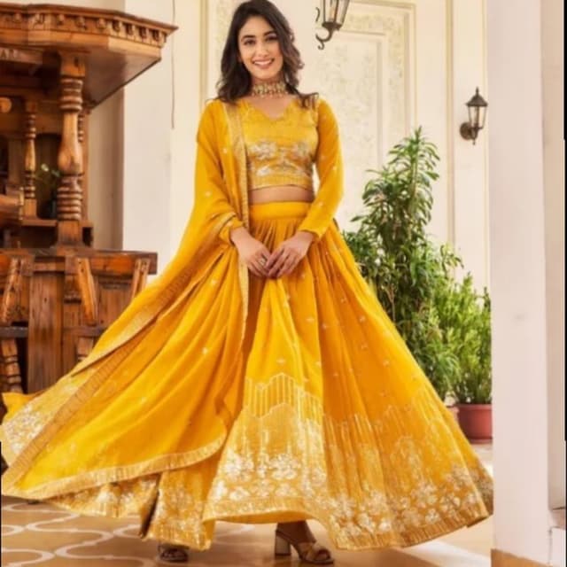 Mustard Yellow and Gold Lehenga Choli