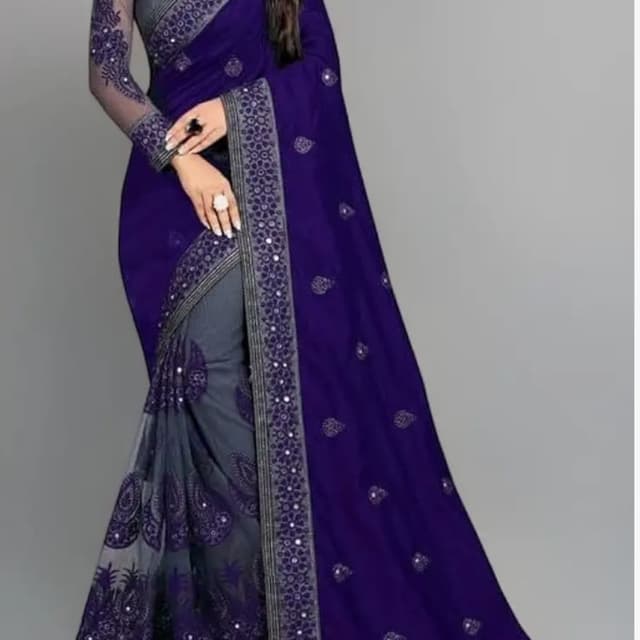 Blue and Gray Saree
