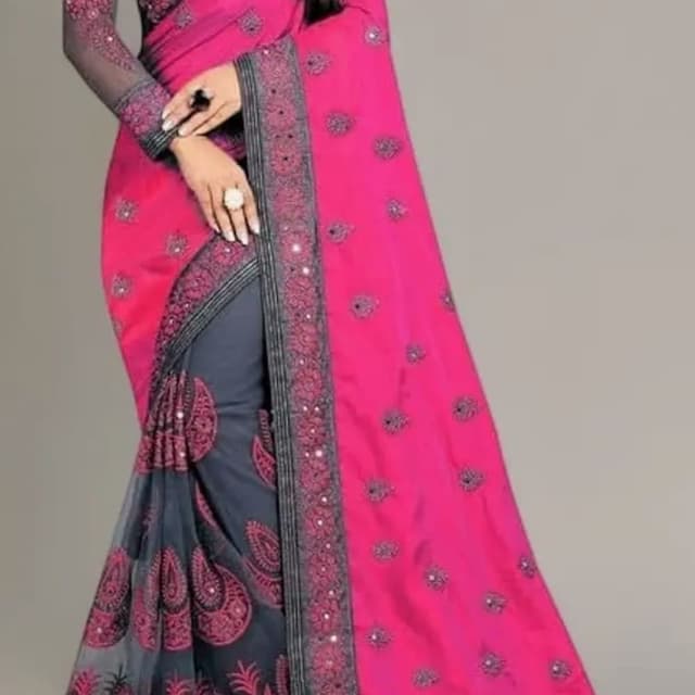 Pink and Grey Saree