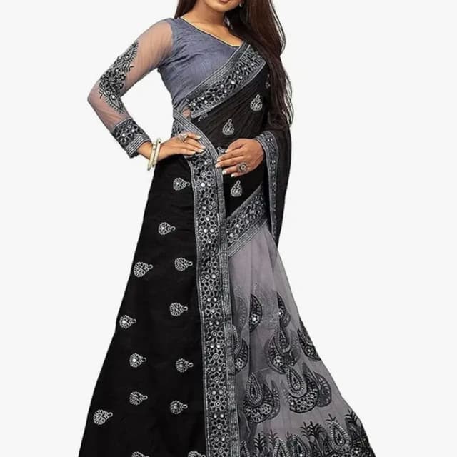 Black, Grey, Silver Saree