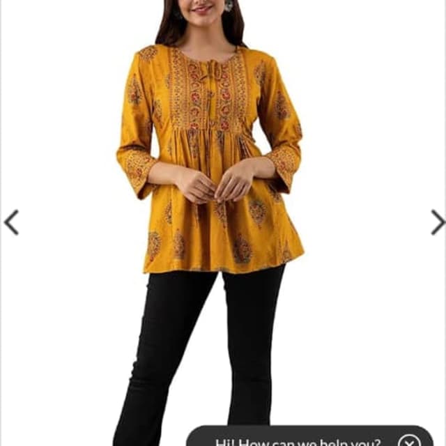 Mustard yellow with red and green accents Top