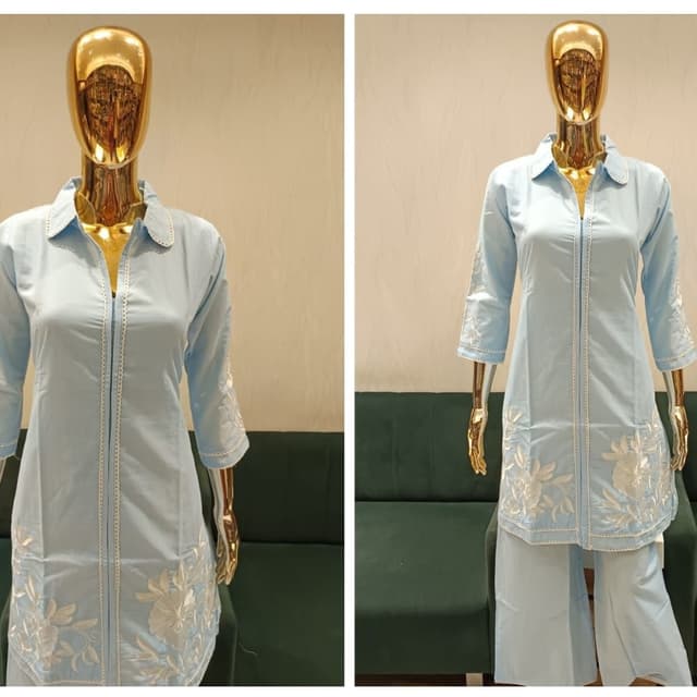 Light Blue and White Kurta and Palazzo Set