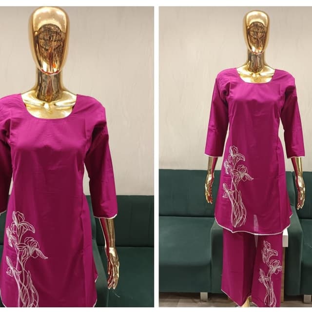 Magenta with white accents Kurta and Pants Set