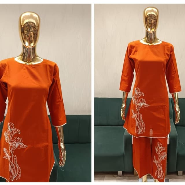 Orange with White Kurta and Pants Set