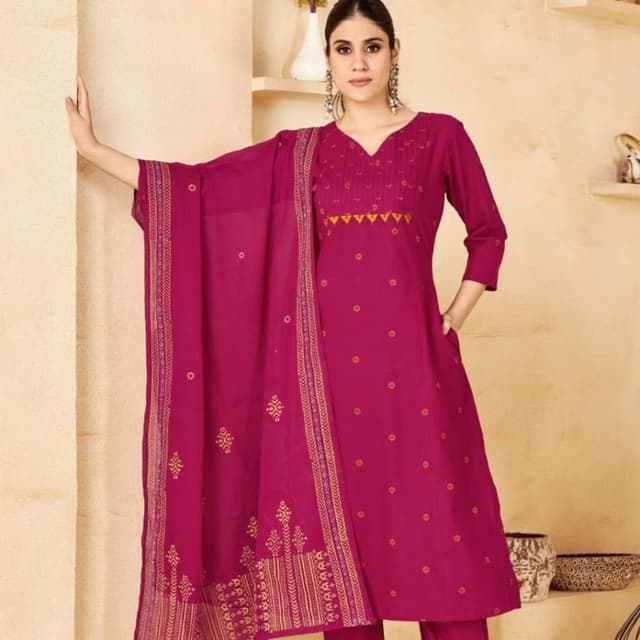 Magenta and Gold Salwar Kameez Suit