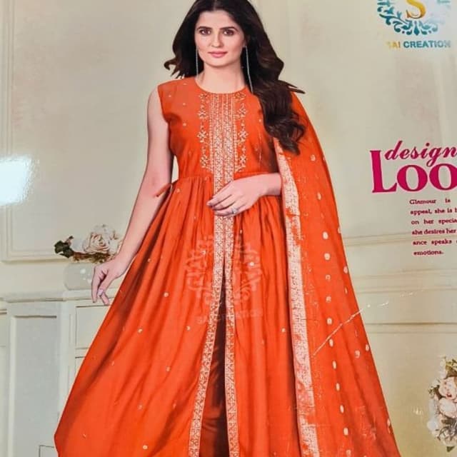 Orange and White Anarkali Suit