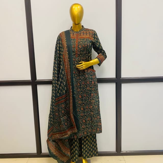 Dark Green, Rust, and Beige Salwar Suit