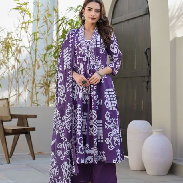 Purple and White Salwar Kameez