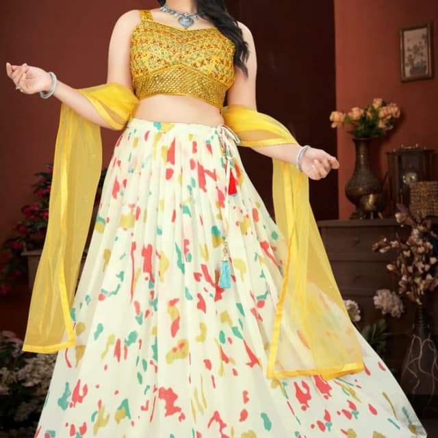 Yellow, Cream, Red, Green Lehenga Choli
