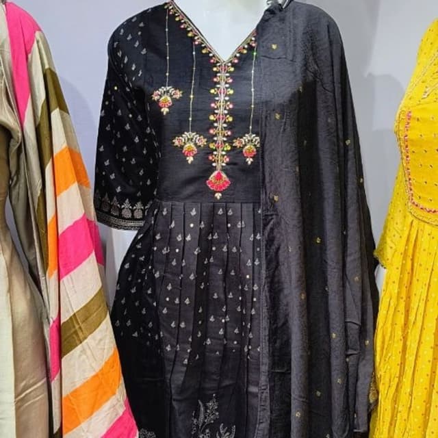 Black with multicolored embroidery Dress