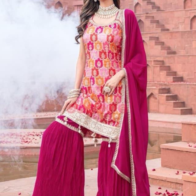 Pink, Orange, Gold Sharara Suit