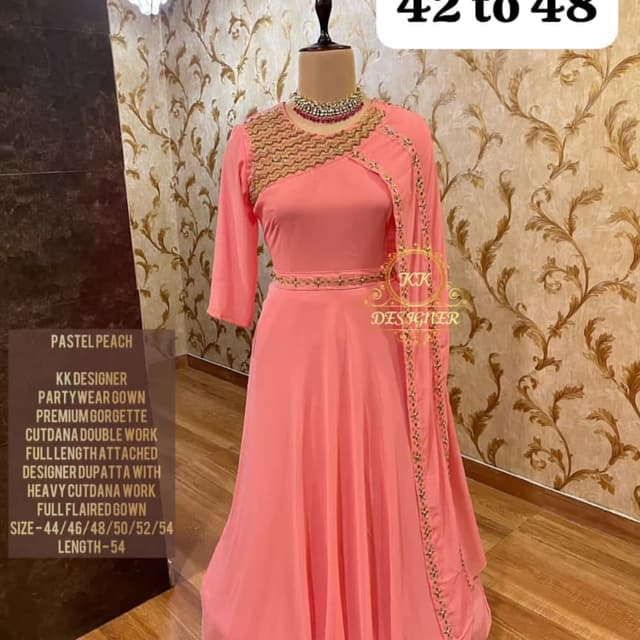 Pastel Peach and Gold Partywear Gown