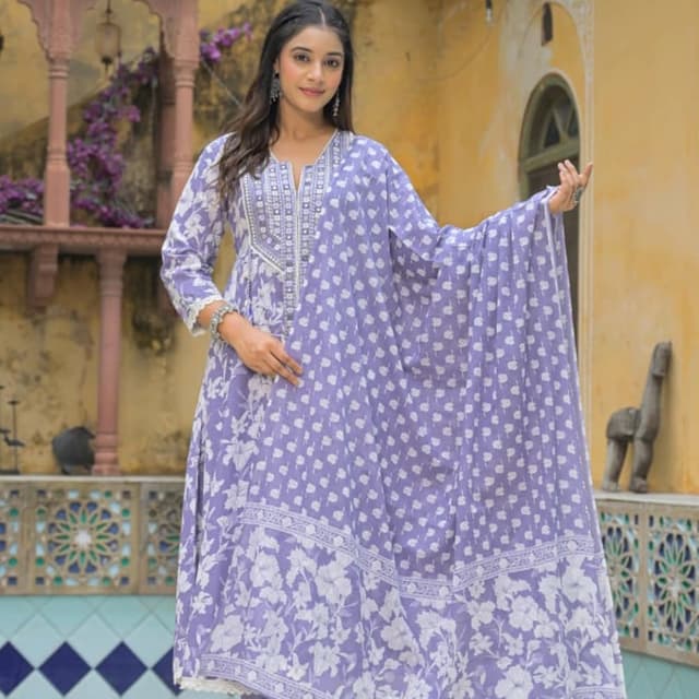 Lavender and White Kurta with Dupatta