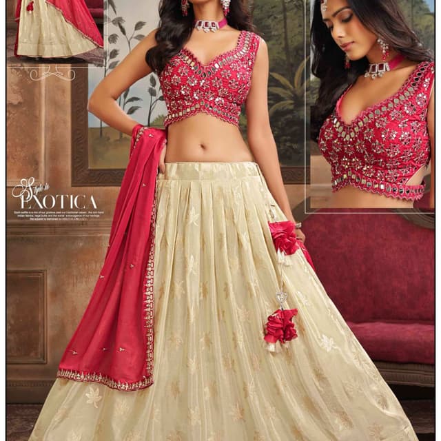 Red, Cream, Gold Lehenga Choli