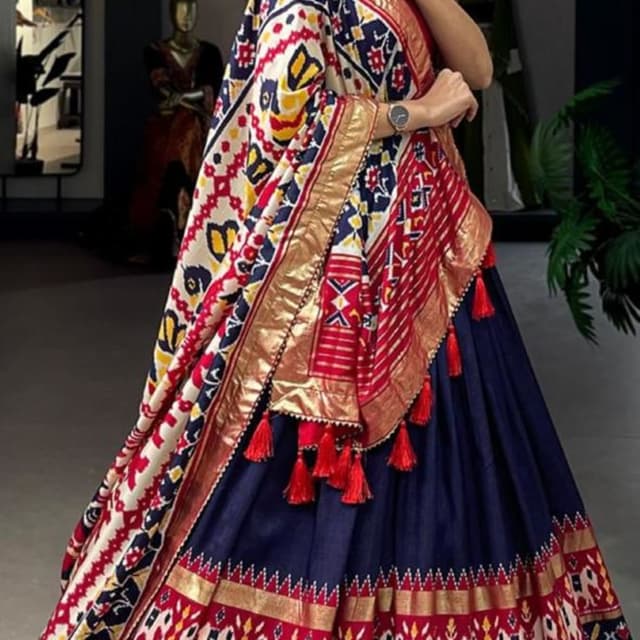 Navy Blue, Red, White, Yellow, Gold Lehenga Choli