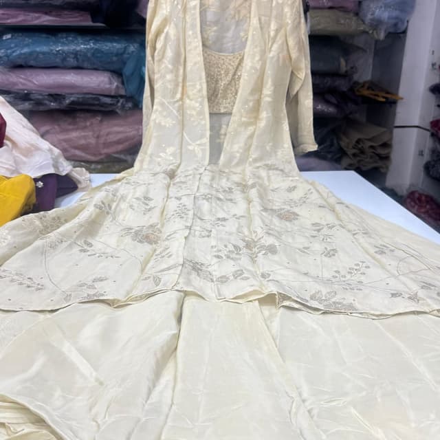 Ivory, Beige, and Metallic Silver Anarkali Suit