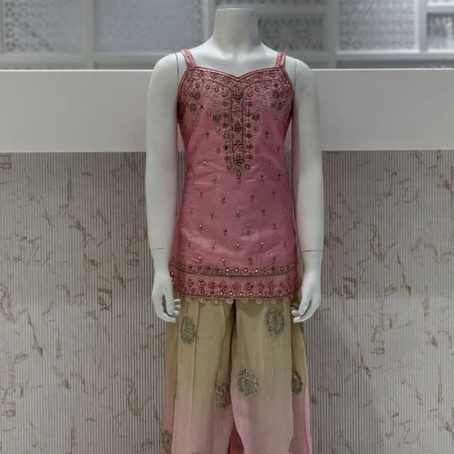Pink, Beige, Gold Sharara Suit