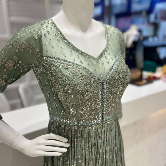 Sage Green, Silver, Gold Dress