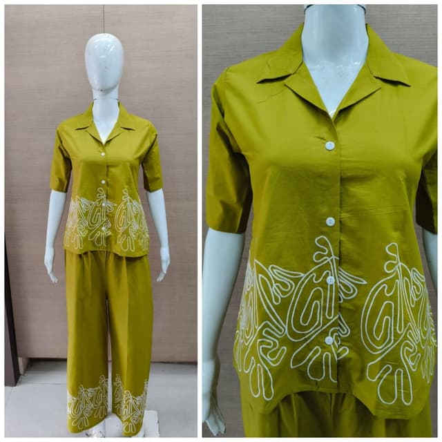 Olive Green and White Co-ord Set