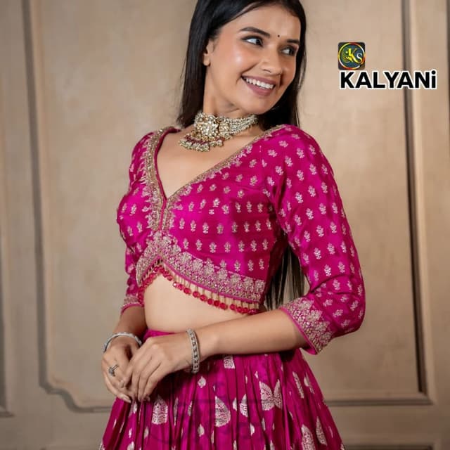 Magenta, Gold Lehenga Choli