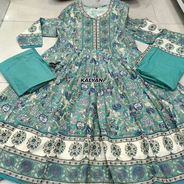 Teal, Blue, White Anarkali Suit