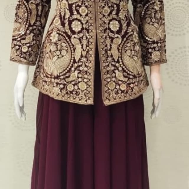 Maroon and Gold Jacket with Skirt