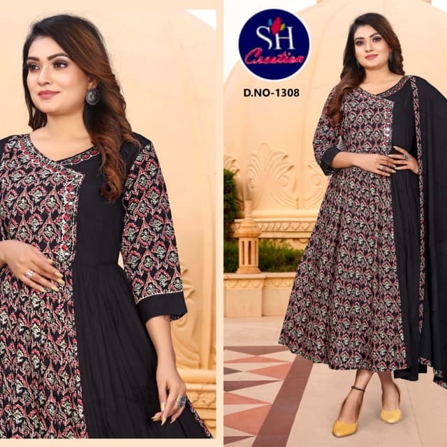 Black, Red, Green, White Anarkali Suit