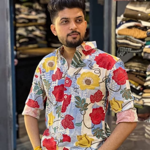 Blue, Red, Yellow, Green, and White Shirt