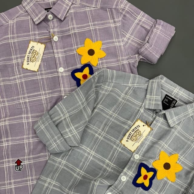 Lavender and Gray with White Checkered Pattern Shirt