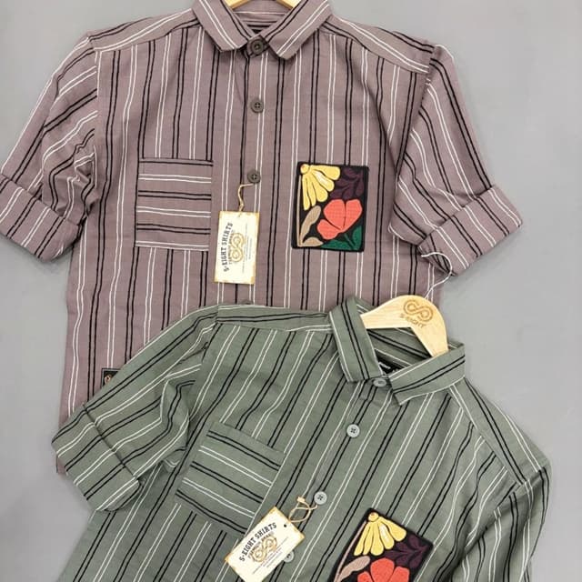 Mauve and Olive Green with white and black stripes Shirt