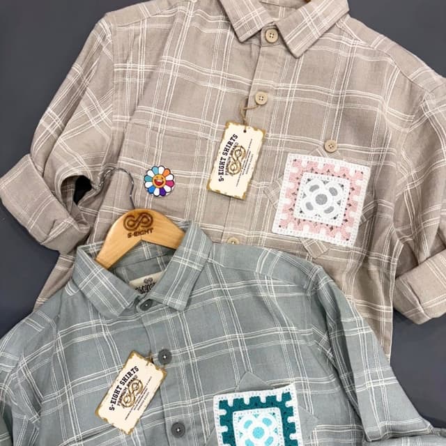 Tan and Gray with White, Pink and Teal accents Shirt