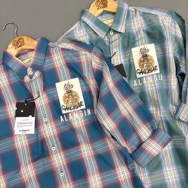 Blue, red, white, and green plaid Shirt