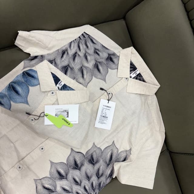 Cream, Blue, Gray Shirt