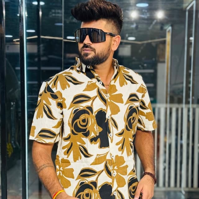 Cream, Mustard Yellow, Black Shirt