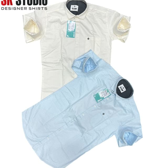 White, Light Blue, Dark Gray Shirt
