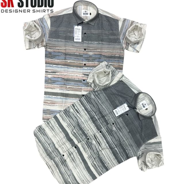 Grays, white, muted blues and pinks Shirt